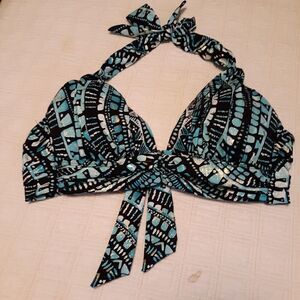 Kenneth Cole NY Swimsuit Bikini Top Size 34B/C Black,Turquoise, White, Gold LN